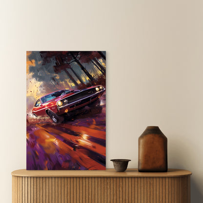 Dodge Challenger Red Muscle Race Car 40x60cm Metal Print Ready to Hang