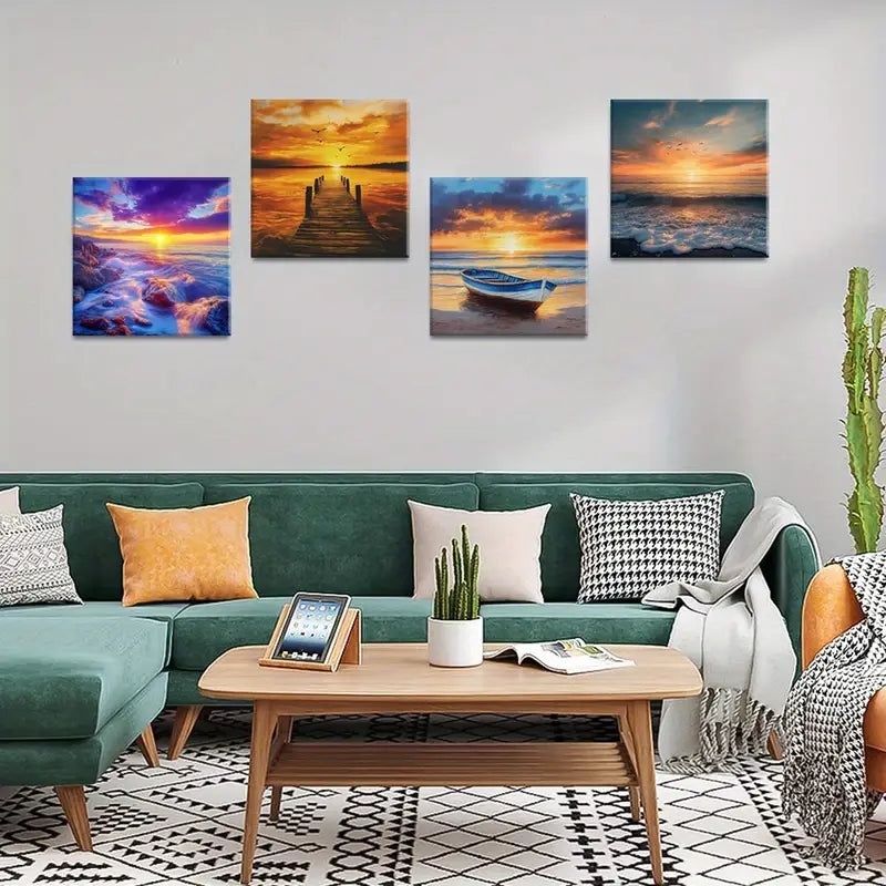4pcs Dramatic Sky Reflections Wall Art Canvas Framed