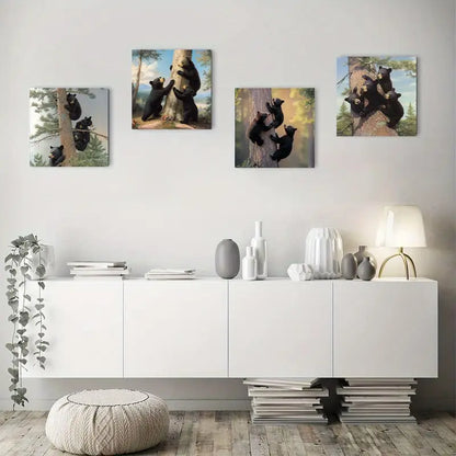 4pcs Brown Bear Canvas Art Prints Wall Art Canvas Framed