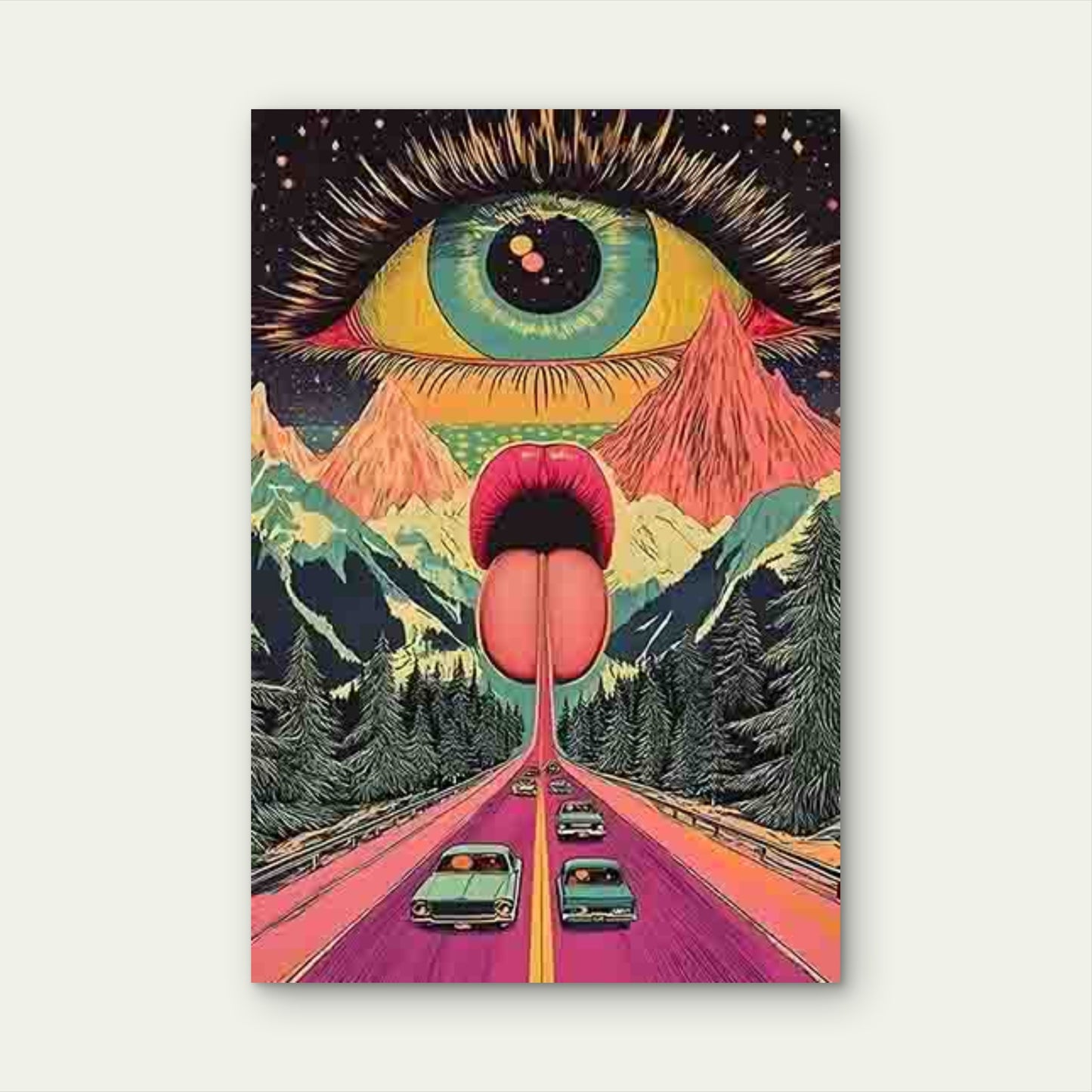 Giant Eye Over Mountain Landscape 40x60cm Metal Print Ready to Hang - Bella Home Decor