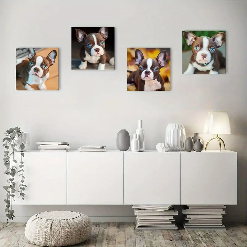 4pcs Boston Terrier Wall Art Canvas Framed