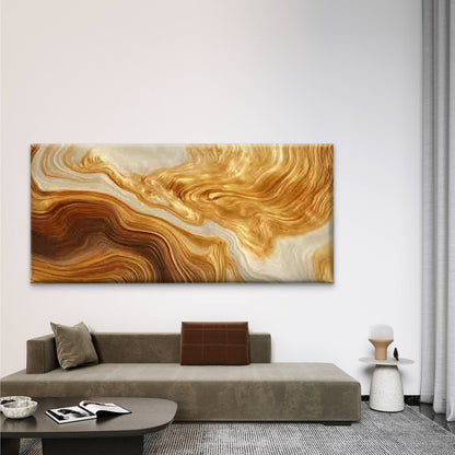 Golden Brown Swirls Abstract Wall Art Canvas Office Home Room Framed 120x60cm