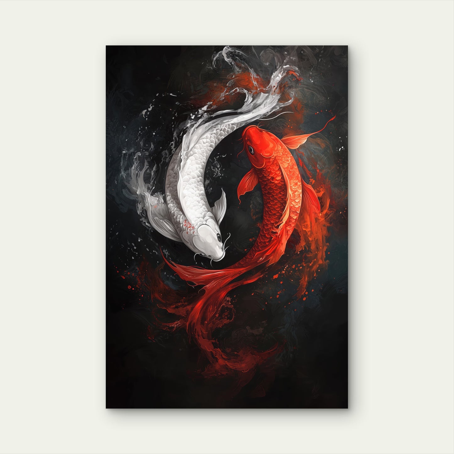 Two Koi Fish Swimming Dynamic Water Flow 40x60cm Metal Print Ready to Hang