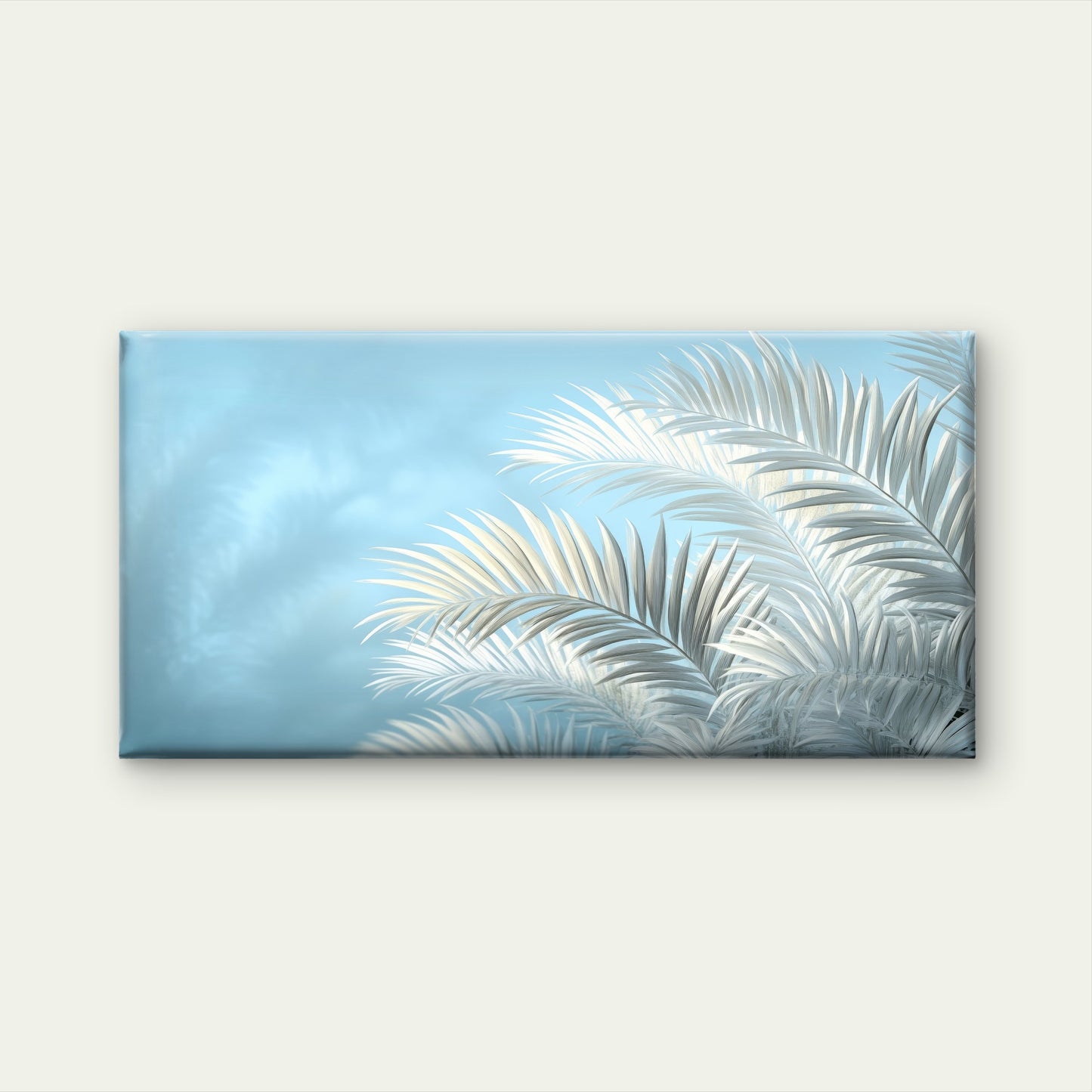 White Palm Leaves Blue Sky Wall Art Canvas Office Home Room Framed 120x60cm
