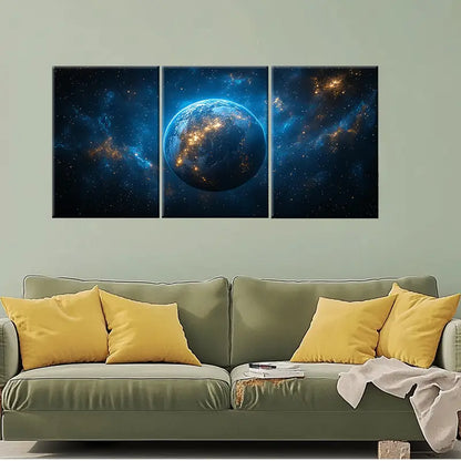 3pcs Planet Earth Galaxy Universe Wall Art Set Canvas Framed 40x60cm - High Quality Print 100% Australian Made Wall Canvas Ready to Hang