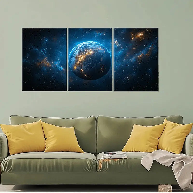 3pcs Planet Earth Galaxy Universe Wall Art Set Canvas Framed 50x70cm - High Quality Print 100% Australian Made Wall Canvas Ready to Hang