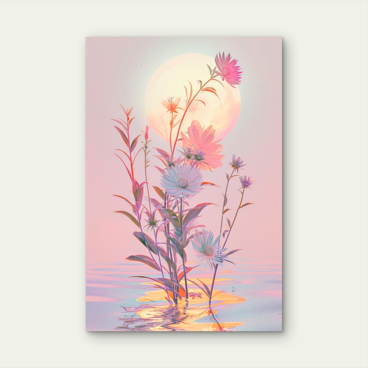 Digital Illustration of Flowers in Water 60x90cm Metal Print Ready to Hang