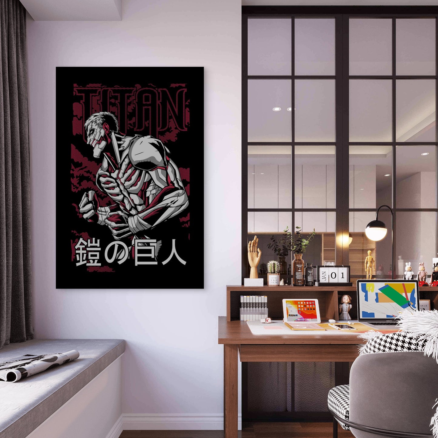 Maroon Cyberpunk Mecha 60x90cm Metal Print Ready to Hang