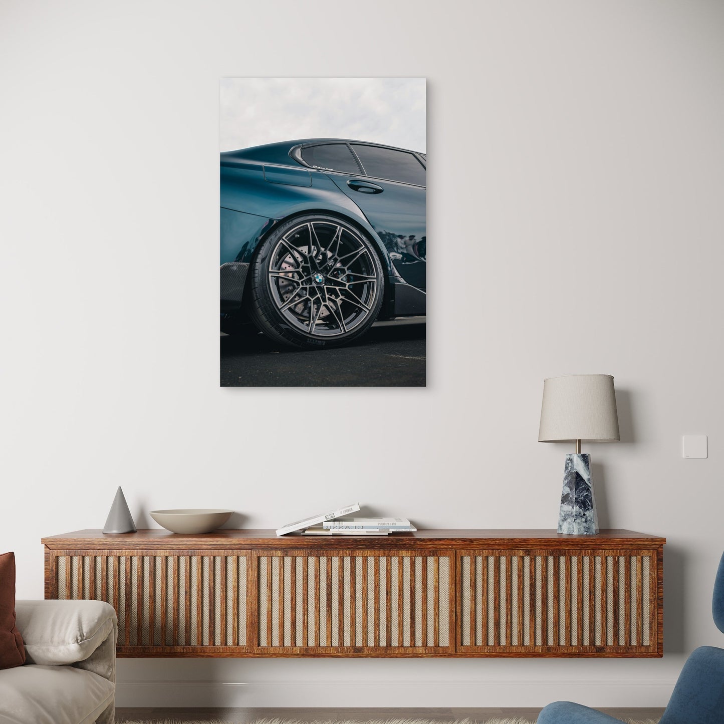 Rear Quarter of BMW M3 Competition 40x60cm Metal Print Ready to Hang