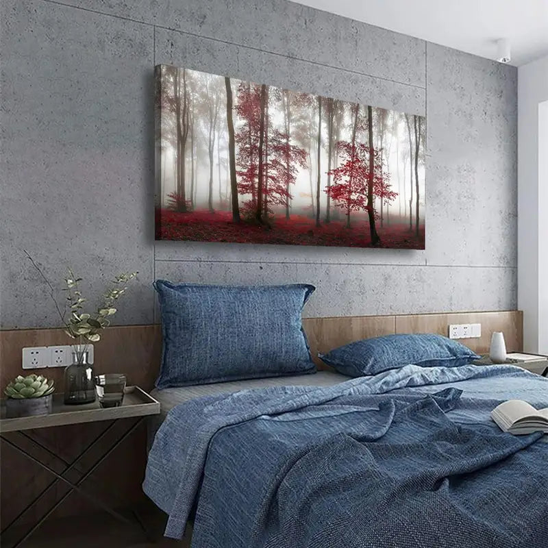 Forest Nature Red Tree Wall Art canvas office home room framed 120x60cm - Bella Home Decor