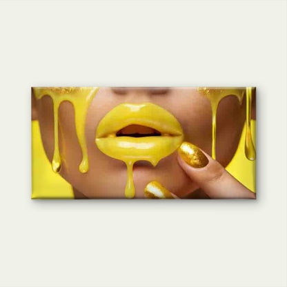 Golden Liquid with Yellow Back Wall Art Canvas Office Home Room Framed 120x60cm - Bella Home Decor