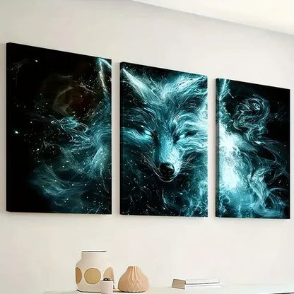 3pcs Ghost Fox Animal Abstract Art Scary Wall Art Set Canvas Unframed - High Quality Print 100% Australian Made Wall Canvas - Bella Home Decor