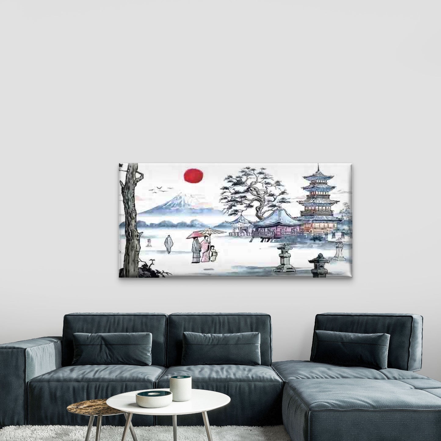 Japanese Landscape with a Pagod Wall Art Canvas Office Home Room Framed 120x60cm - Bella Home Decor