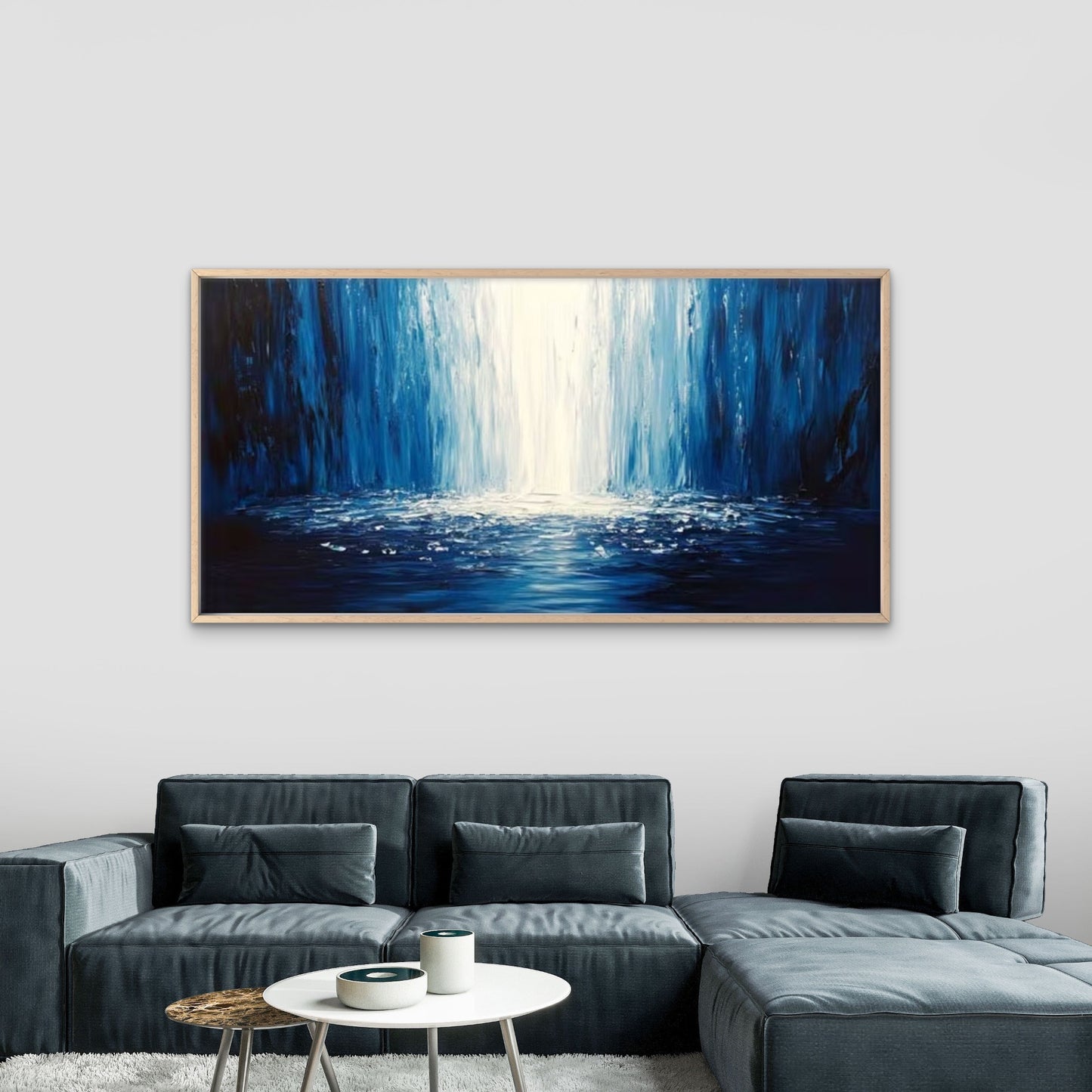 Blue Tones Abstract Perfect Wall Art Canvas Office Home Room Framed 120x60cm - Bella Home Decor