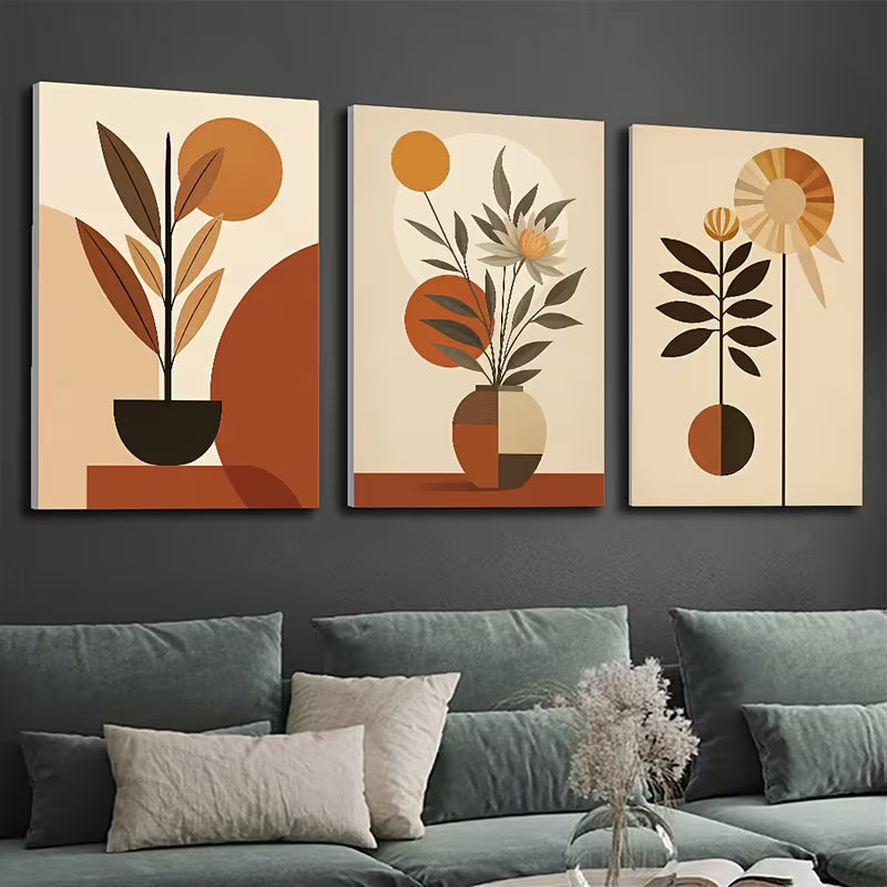 3pcs Abstract Floral Modern Geometric Wall Art Set Canvas Framed 40x60cm - High Quality Print 100% Australian Made Wall Canvas Ready to Hang - Bella Home Decor