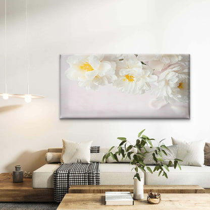 White Peonies & Water Droplets Wall Art Canvas Office Home Room Framed 120x60cm