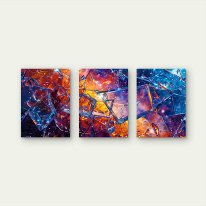 3pcs Abstract Background With Broken Glass Metal Print Ready to Hang Art - Bella Home Decor