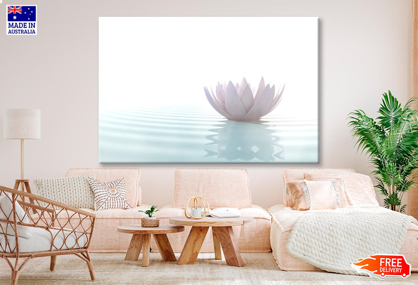 White Lotus Flower on Water Wall Art Decor 100% Australian Made