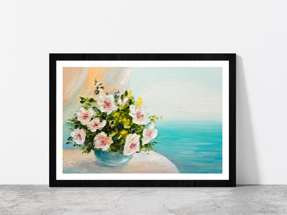 Bouquet Of Flowers On The Table Glass Framed Wall Art, Ready to Hang Quality Print With White Border Black