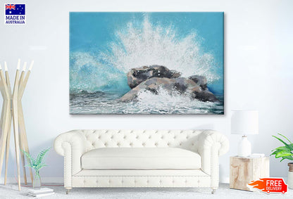 A Seaside, Waves, Rocks, Painting Wall Art Limited Edition High Quality Print