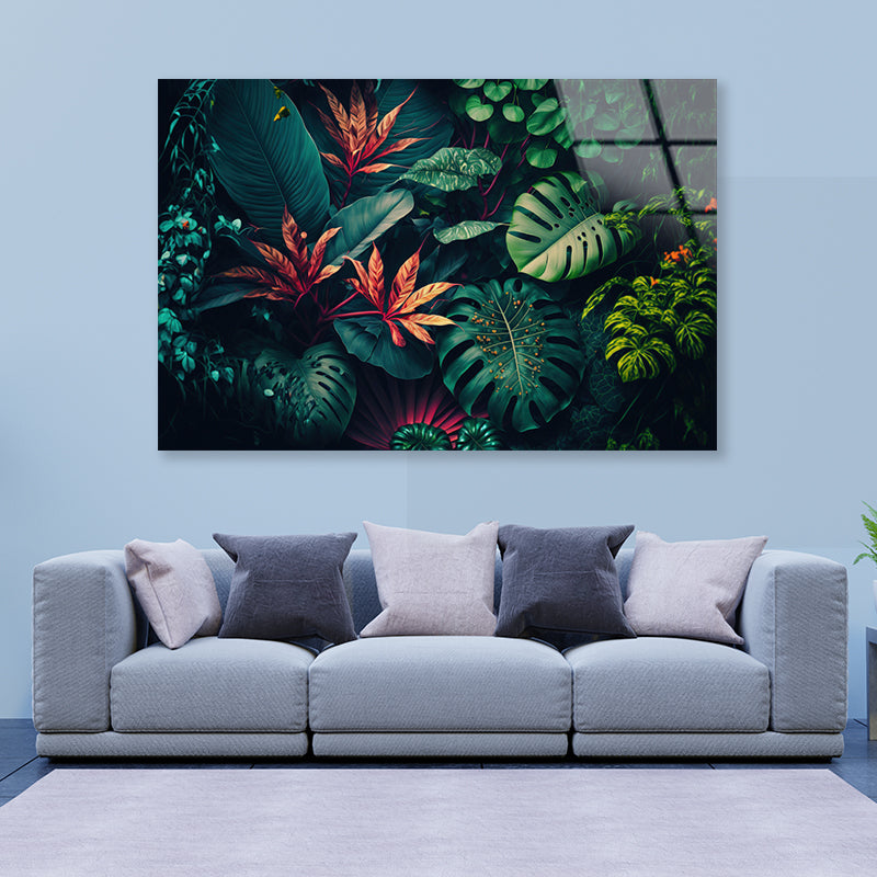 Lush Colorful Tropical Leaves Acrylic Glass Print Tempered Glass Wall Art 100% Made in Australia Ready to Hang - Bella Home Decor