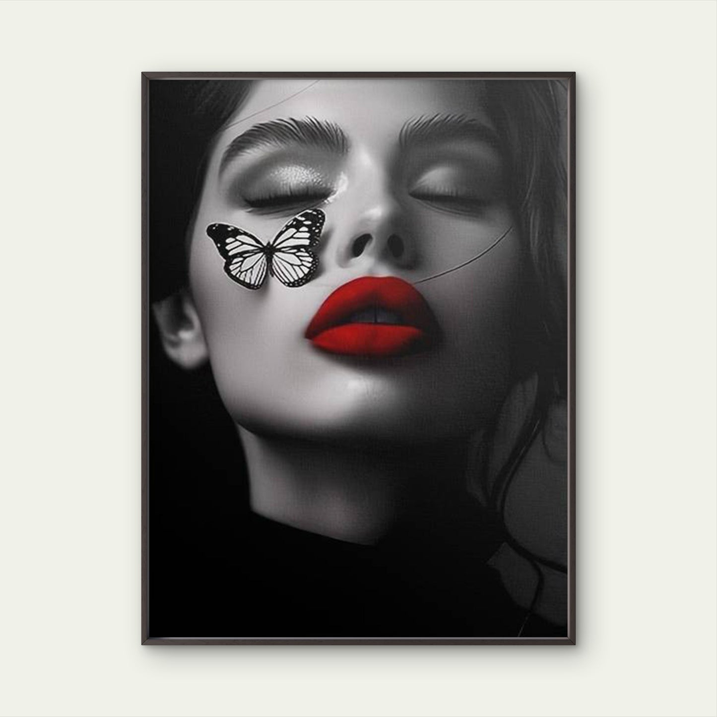 Black and White Woman Face Red Lips Butterfly Fashion Home Decor Premium Quality Poster Print Choose Your Sizes - Bella Home Decor