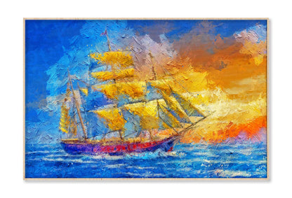 Old Big Sailboat. Vintage Sail Yacht. Beautiful Ocean Seascape with Sunset Wall Art Limited Edition High Quality Print