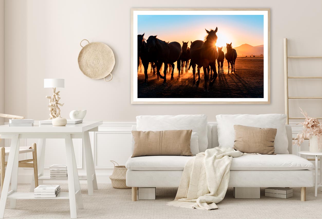 Horses Walking & Sunset Sky View Home Decor Premium Quality Poster Print Choose Your Sizes