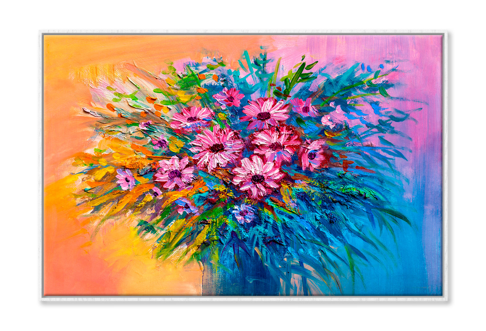 Colorful Bouquet Of Flowers Oil Painting Limited Edition High Quality Print Canvas Box Framed White