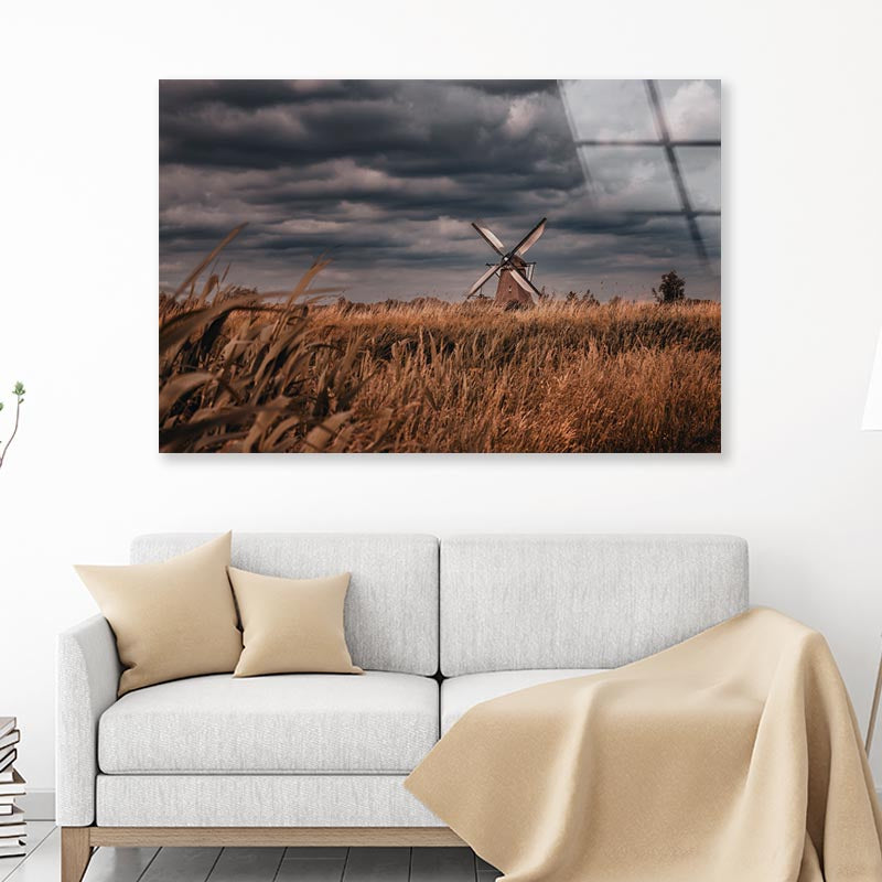 Old Windmills & Sunset, Netherland Acrylic Glass Print Tempered Glass Wall Art 100% Made in Australia Ready to Hang - Bella Home Decor