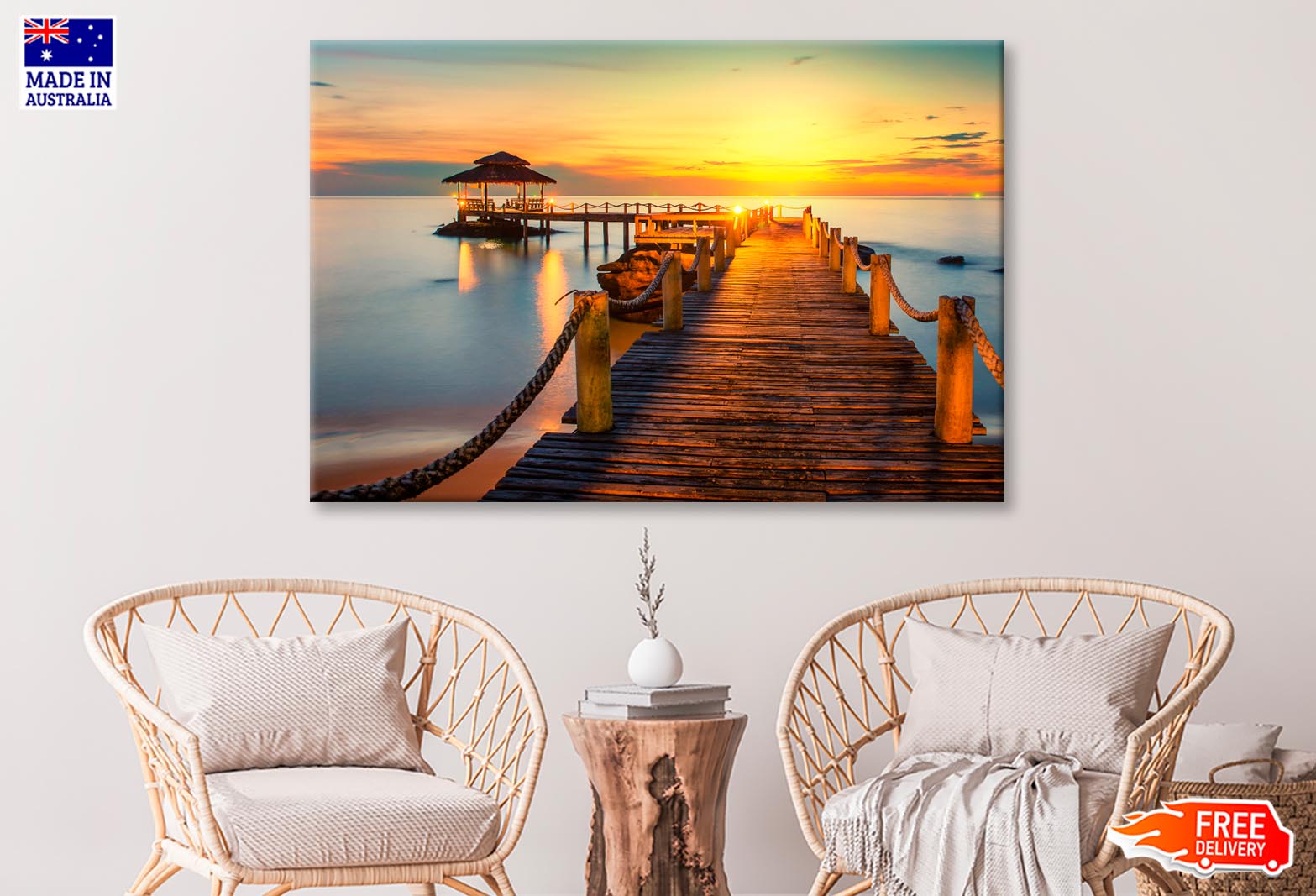 Wooden Pier Between Sunset in Phuket, Thailand  Wall Art Decor 100% Australian Made - Bella Home Decor
