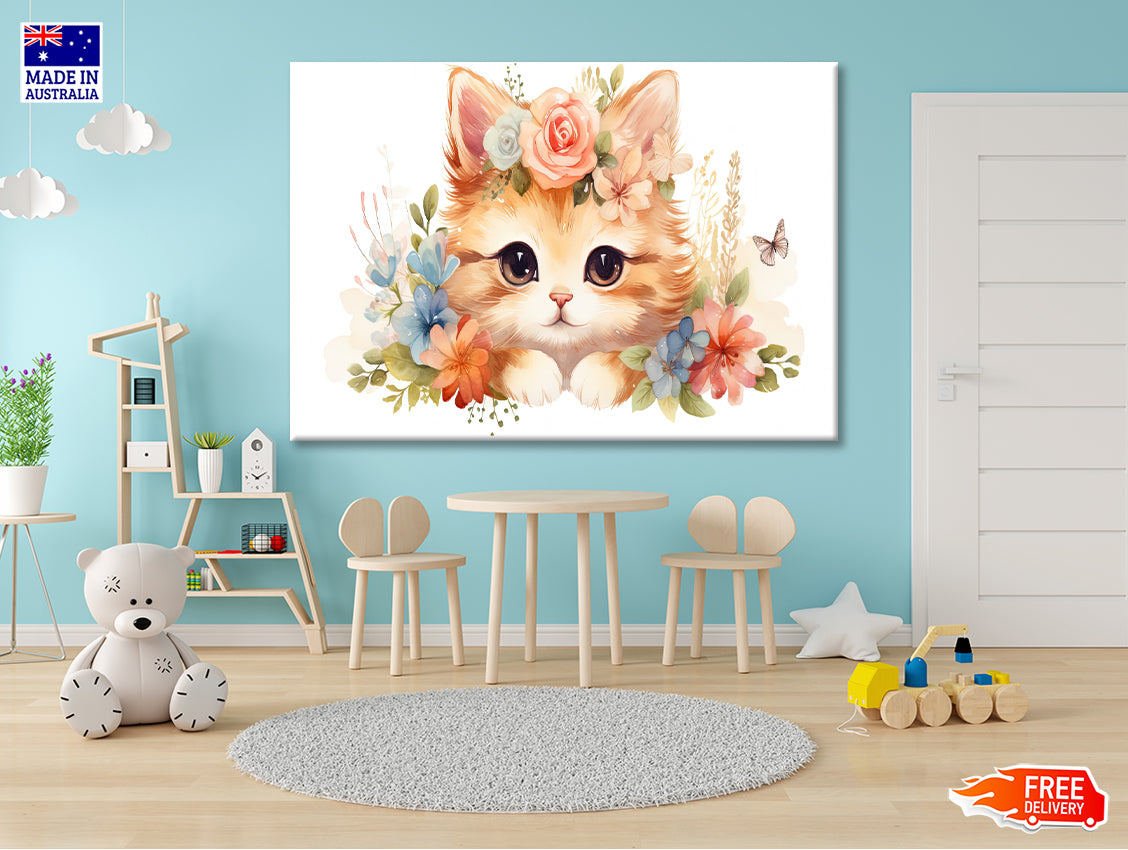Baby Cat in Flower Blossom Garden Print 100% Australian Made - Bella Home Decor