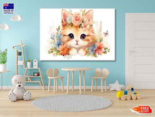 Baby Cat in Flower Blossom Garden Print 100% Australian Made - Bella Home Decor