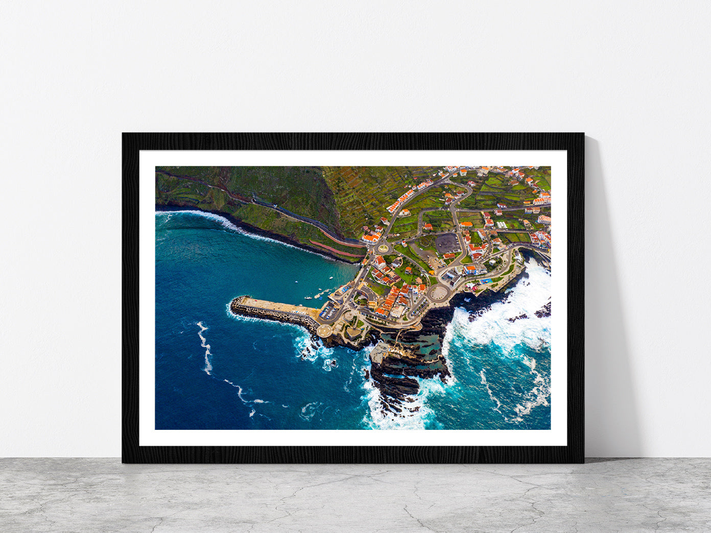 Volcanic Lava Swimming Pool Glass Framed Wall Art, Ready to Hang Quality Print With White Border Black