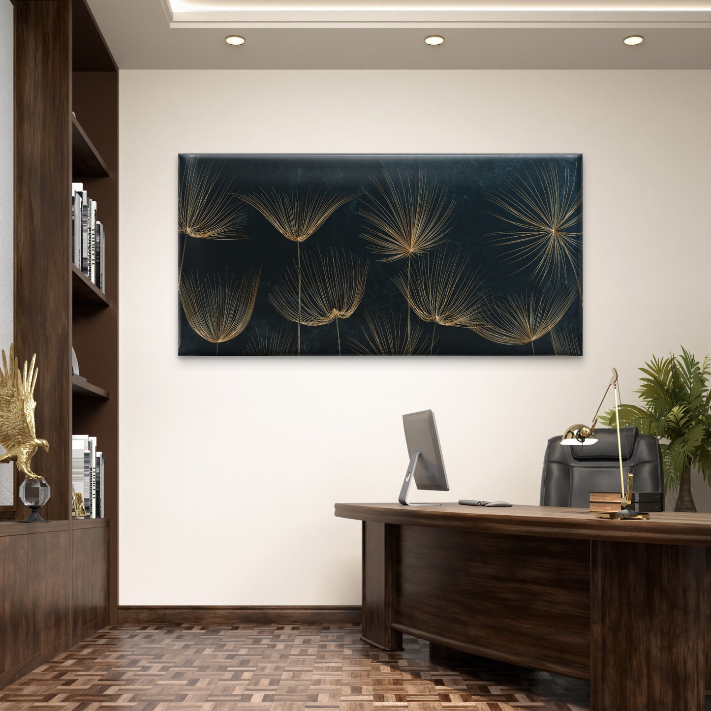 Blue Dandelion Seed Botany Wall Art Canvas Office Home Room Framed 120x60cm