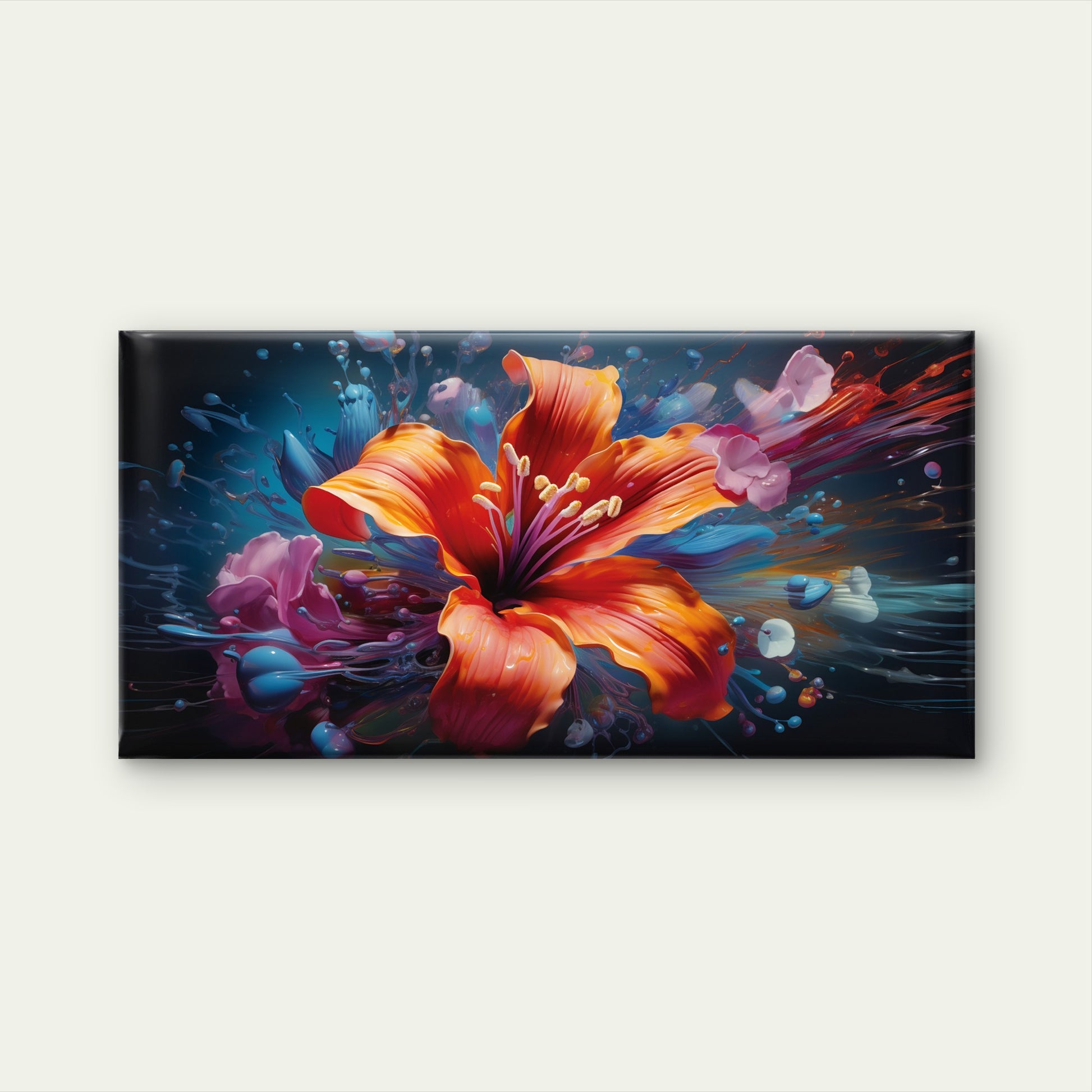 Orange Lily Splatter Wall Art Canvas Office Home Room Framed 120x60cm - Bella Home Decor