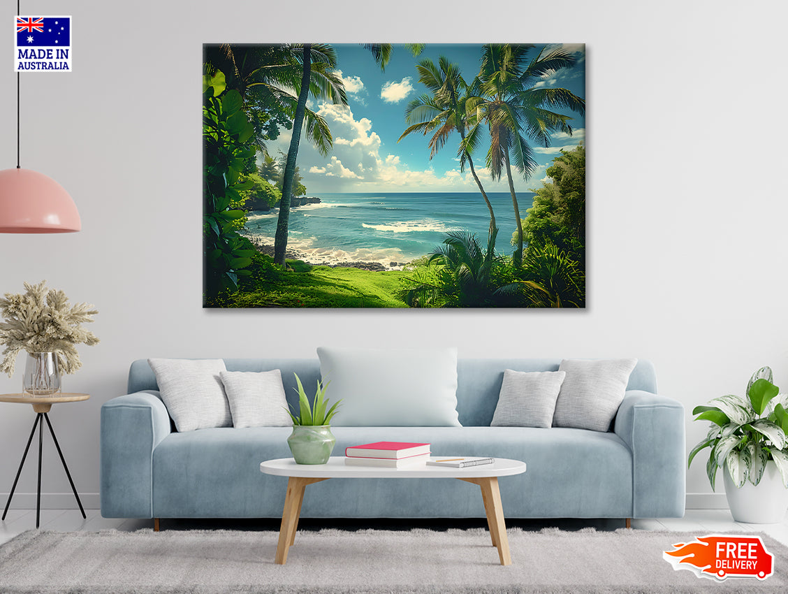 Tropical Beach with Palm Trees under Sky Print 100% Australian Made - Bella Home Decor