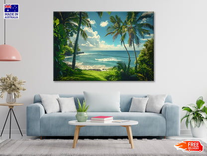 Tropical Beach with Palm Trees under Sky Print 100% Australian Made - Bella Home Decor