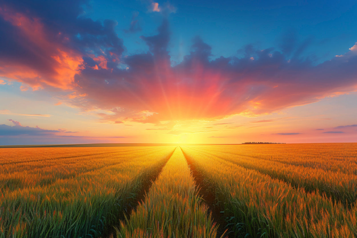 Rainbow with Wheat Fields at Sunset Home Decor Premium Quality Poster Print Choose Your Sizes - Bella Home Decor