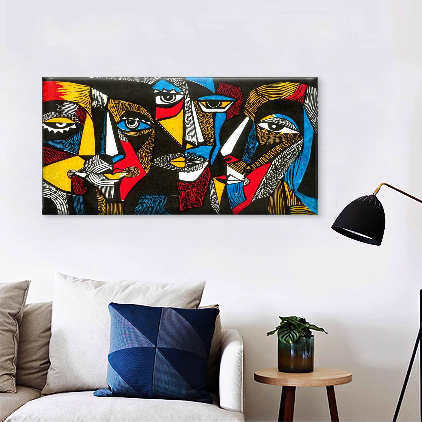 Cubist Style Abstract Faces Wall Art Canvas Office Home Room Framed 120x60cm