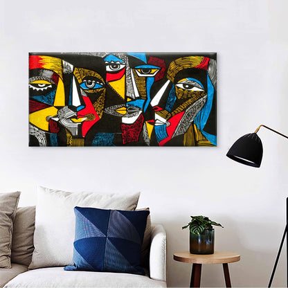 Cubist Style Abstract Faces Wall Art Canvas Office Home Room Framed 120x60cm