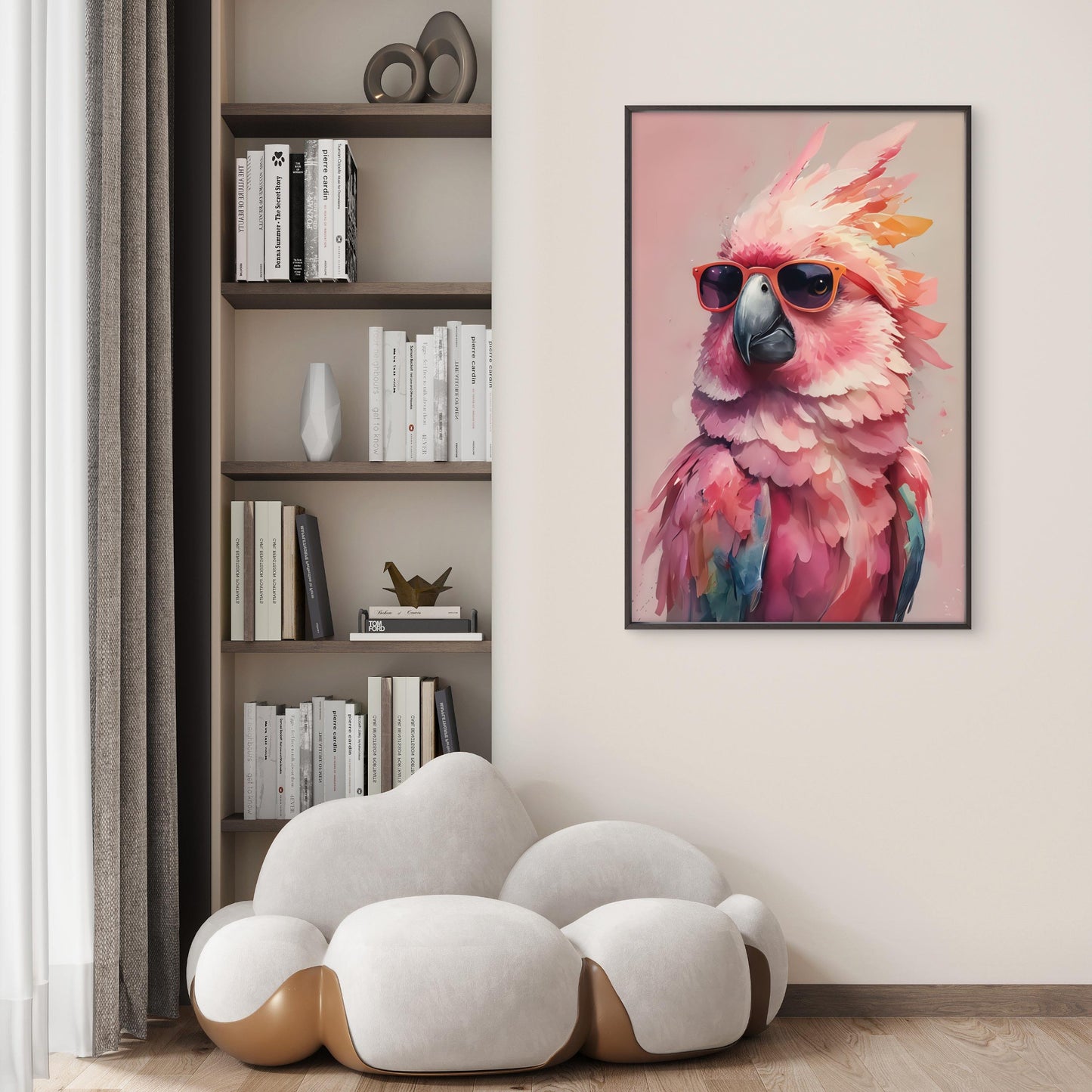Minimalist Pink Cockatoo in Orange Black Glasses Fashion Home Decor Premium Quality Poster Print Choose Your Sizes