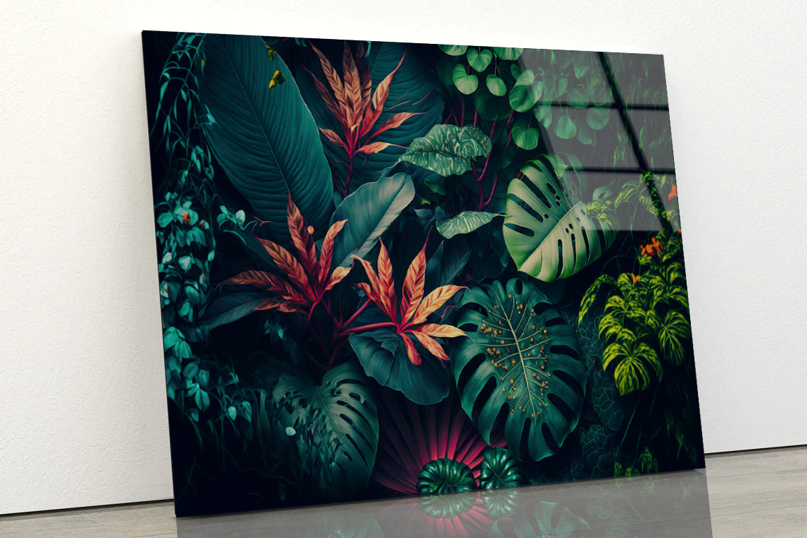 Lush Colorful Tropical Leaves Acrylic Glass Print Tempered Glass Wall Art 100% Made in Australia Ready to Hang - Bella Home Decor