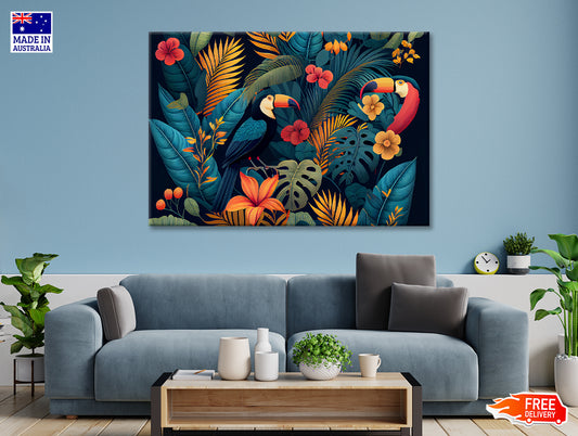 Painting Of Flowers, Leaves, & Birds Print 100% Australian Made - Bella Home Decor