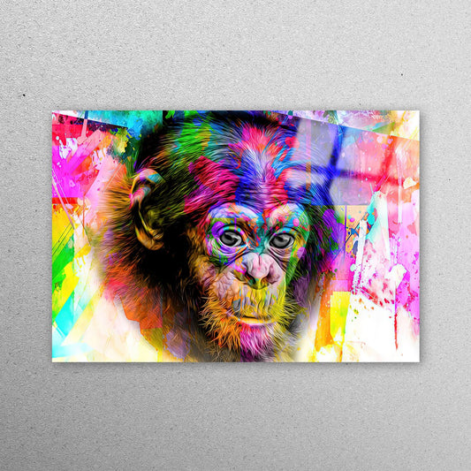 Colorful Chimp Painting Acrylic Glass Print Tempered Glass Wall Art 100% Made in Australia Ready to Hang