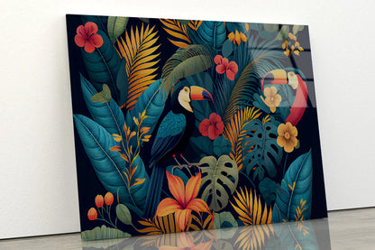 Painting Of Flowers, Leaves, & Birds Acrylic Glass Print Tempered Glass Wall Art 100% Made in Australia Ready to Hang - Bella Home Decor