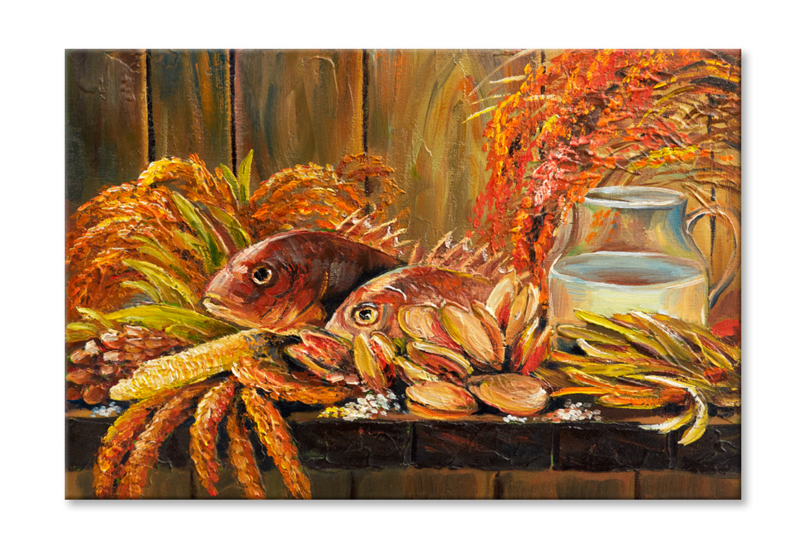 Fish In Aquarium Oil Painting Limited Edition High Quality Print Stretched Canvas None