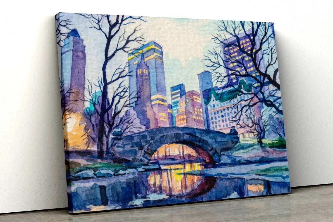 New York central park watercolor painting UV Direct Aluminum Print Australian Made Quality