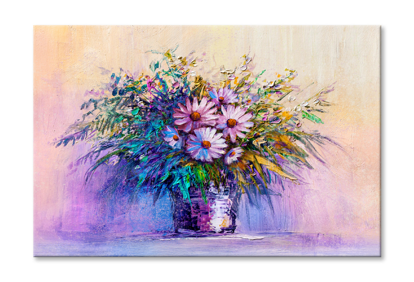 Oil Painting Daisies Flowers Limited Edition High Quality Print Stretched Canvas None