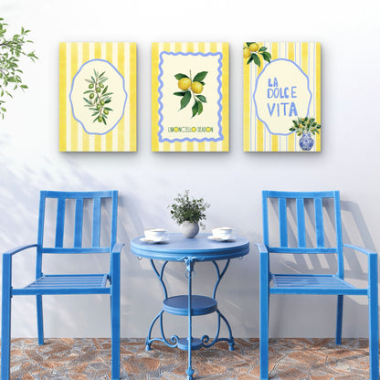 3pcs La Dolce Vita Summer Italian Lemon Olive Painting Wall Art Set Canvas Framed 40x60cm - High Quality Print 100% Australian Made Wall Canvas Ready to Hang